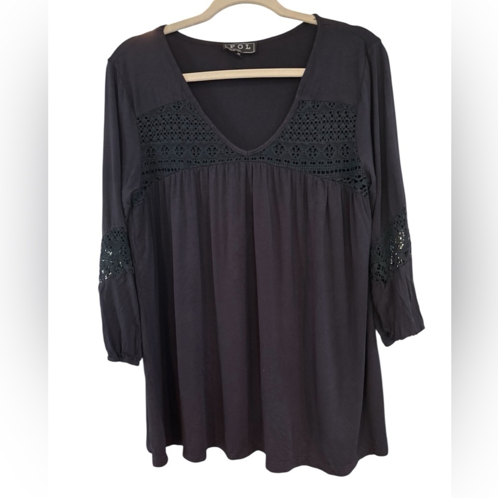 POL Babydoll Long Sleeve Top with Crochet Lace Inlay NWOT